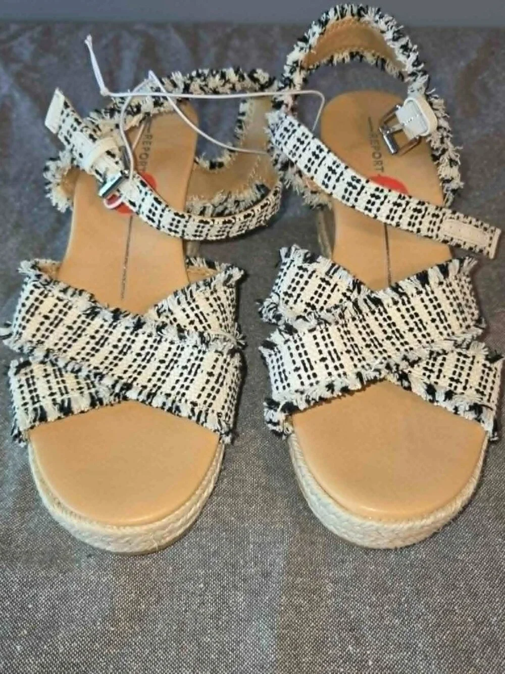 Report Black & White Tweed Espadrille Wedge Sandals